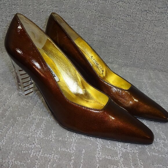 TIMOTHY Hitsman Women's Size 10 N Brown Patent Leather Heeled Shoes - Picture 1 of 11